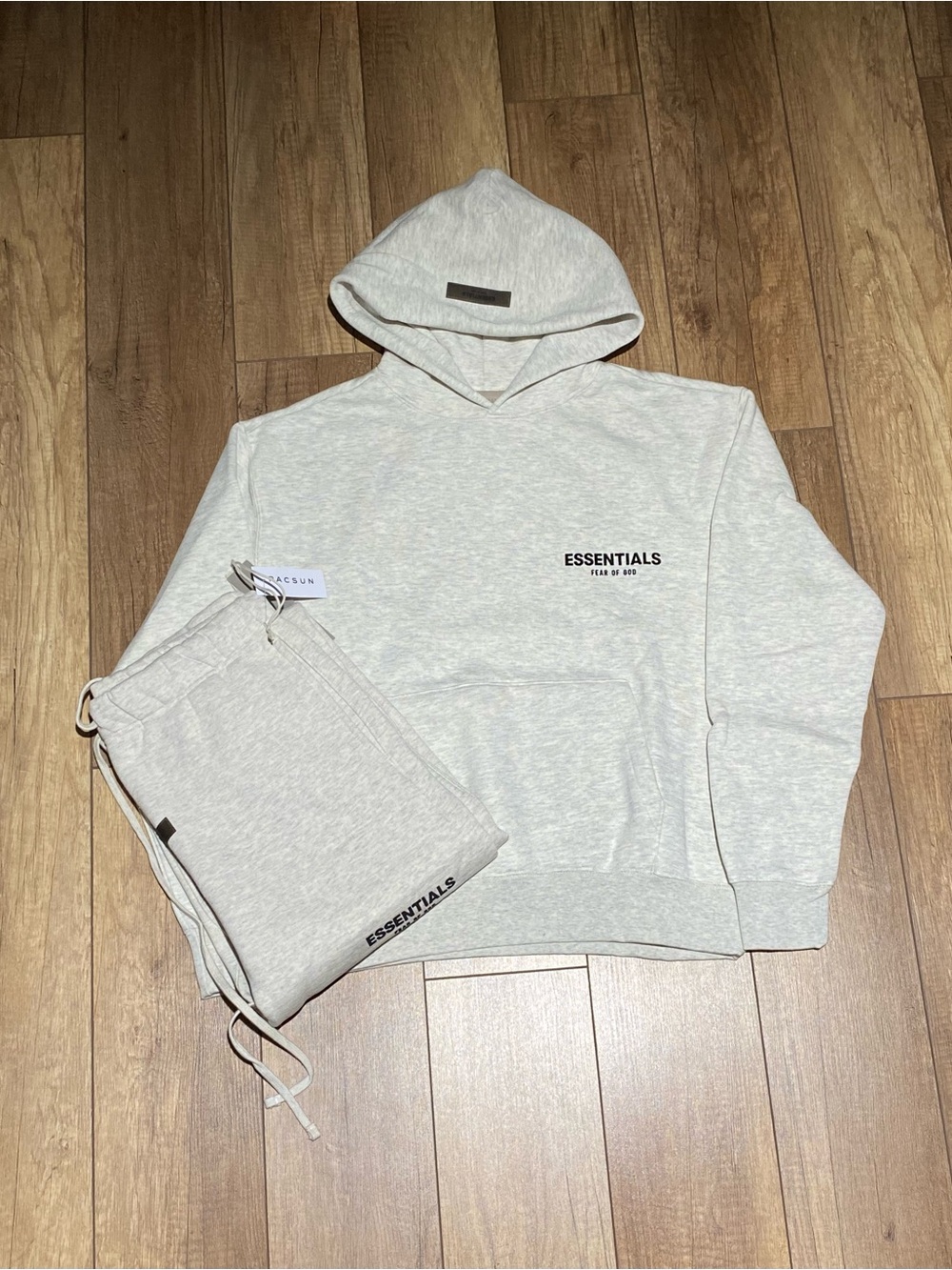 Essentials Fear of God Light Oatmeal Gray Hoodie and Sweatpants Tracksuit Set